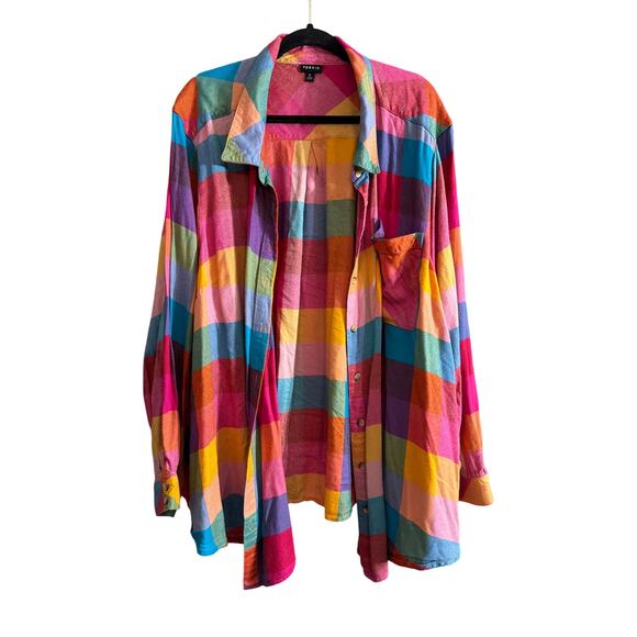 Torrid Women's Plus Size Rainbow Plaid Flannel Top Size 6 6X - Picture 2 of 7